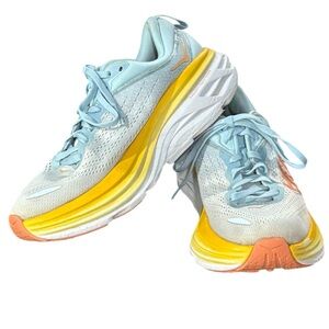 Hoka Athletic Shoes in Light Blue and Yellow